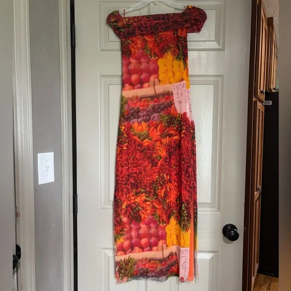 ZARA Womens Tulle Mesh StretchMidi Dress size S NWT Picante Pepper Market Print - Picture 3 of 4